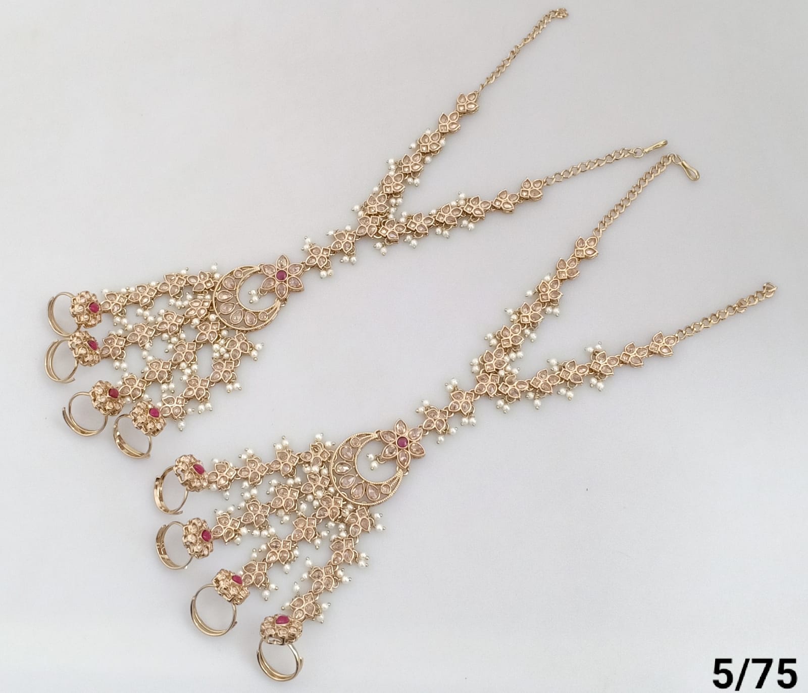 Bridal Floral Hathphool with Ring Chains – Traditional Hand Jewelry